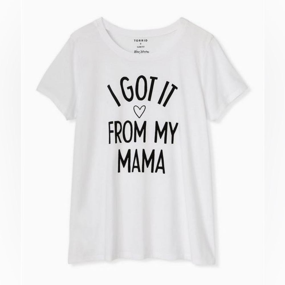 Torrid Got It From My Mama White Slim Fit Crew Tee